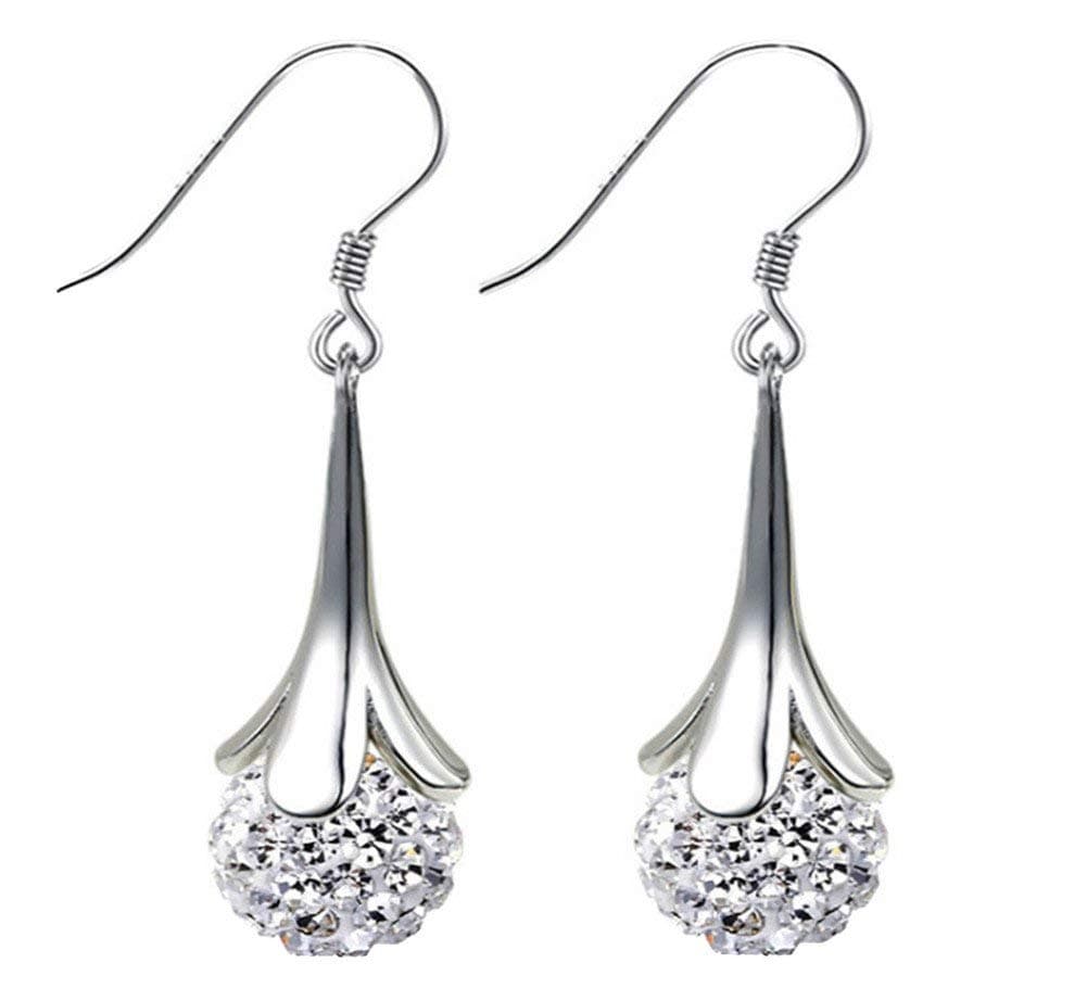 ODN Sterling Silver Moonstone Opal Drop Earrings Flower Leaf Tassel Earring Jewelry for Women (Colorful)