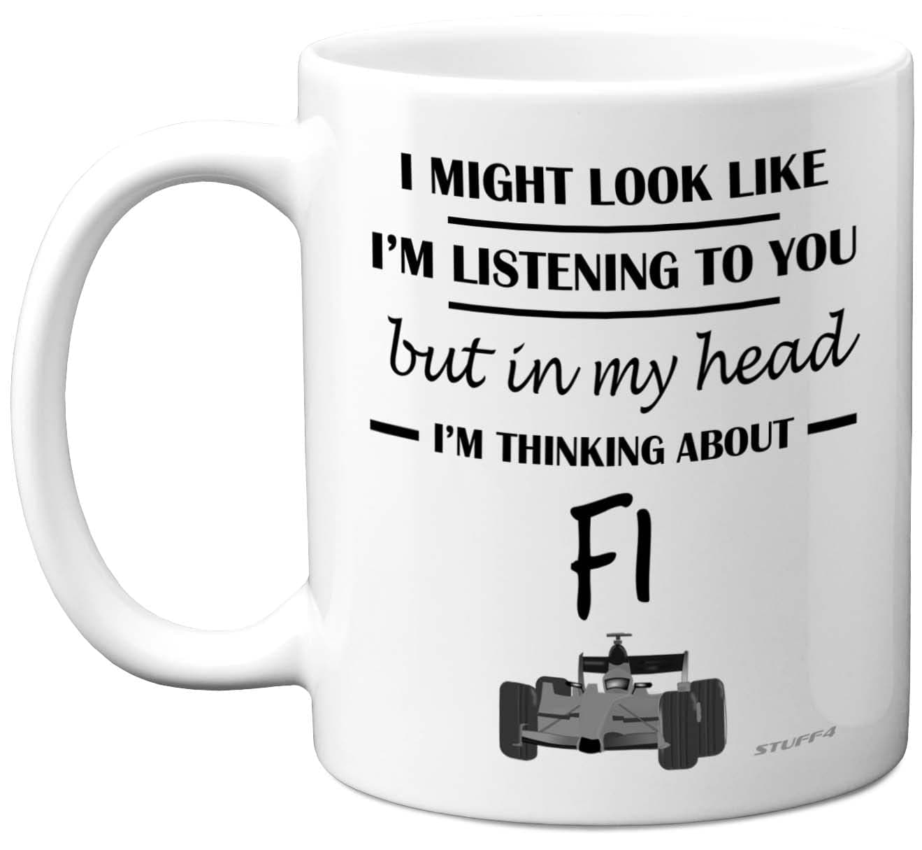 Formula 1 Gifts - in My Head I'm Thinking About F1 - Funny F1 Gifts for Men, Car Lover for Him, Mug, Formula One 11oz Ceramic Dishwasher Safe Premium Mugs Novelty Cup