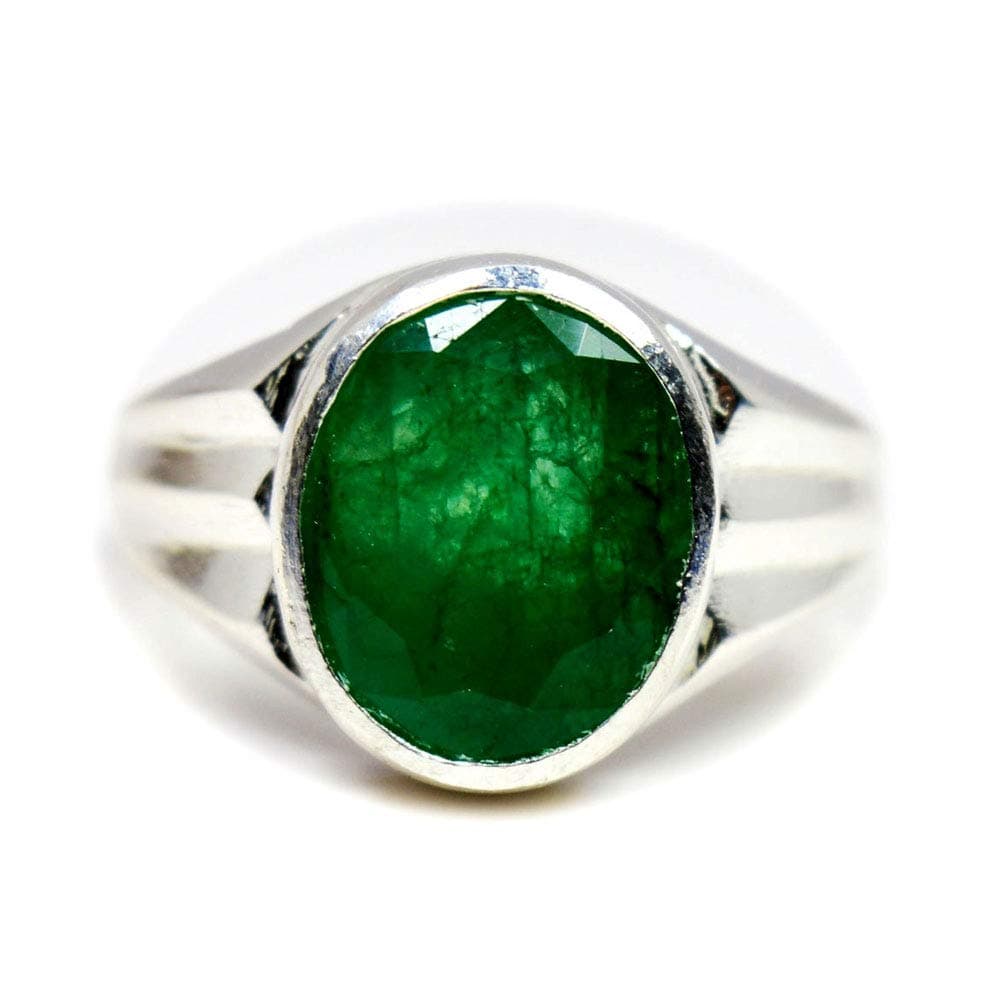 55Carat Genuine Emerald Silver Ring for Men 7 Carat Oval Shape Birthstone Size 5,6,7,8,9,10,11,12,13