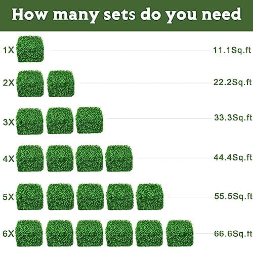 Aboofx Artificial Grass Wall Panels, 16 Pack 10x10in Green Wall Decor Greenery Wall, Boxwood Backdrop for Garden Fence Wall Background Decoration(11.11 SQ Feet)