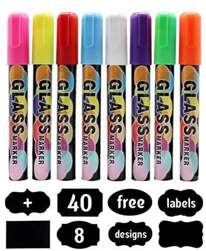 Chalk Markers Fine Tip Erasable Liquid Chalk Marker Pen with Reversible Tip W60 6mm 8 Neon Colours with Free 40 Chalk Board Labels