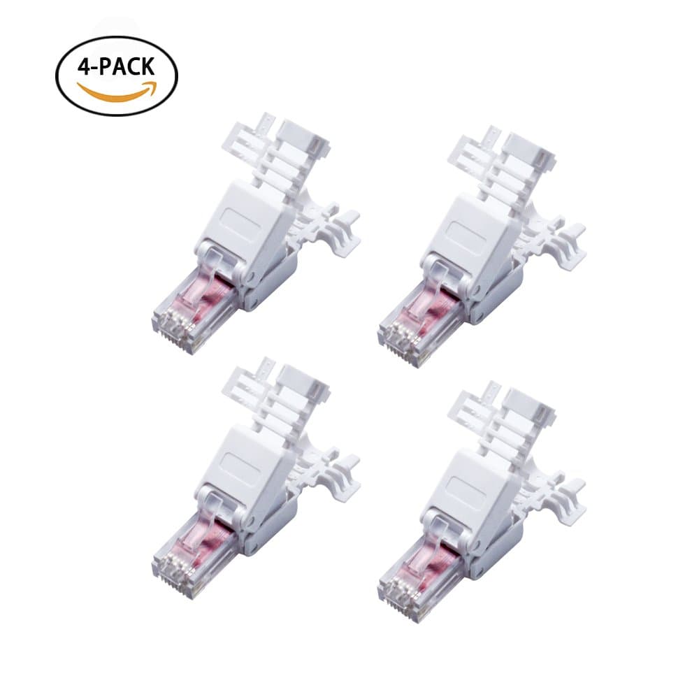 Elanx Cat5e/Cat6 Ethernet RJ45 Connector, Tooless Easy Snap in 8P8C Network Connector Modular Plug, AWG 22 to AWG 26, Ethernet Tool-Free Crimp Connectors Clamshell for T568A/T568B (4PACK)
