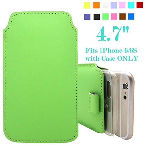 uFashion3C iPhone 6/6S 4.7'' PU Leather Sleeve Pouch Case with Pull Tab (With Room for a Thin Case - No More Than 0.5 mm Thick)- 13 Colors (Green)