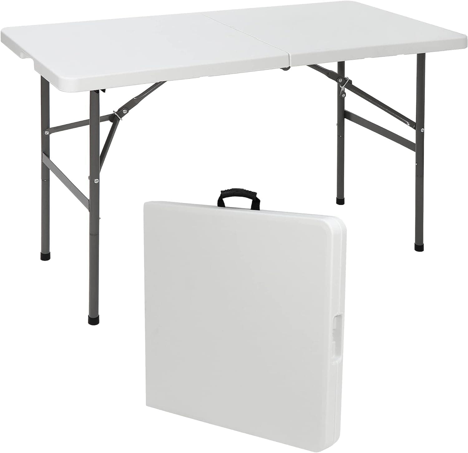 SIMPLI-MAGIC 4ft Plastic Folding Table, Indoor Outdoor Heavy Duty Portable/Handle, Lock for Picnic, Party, Camping - White