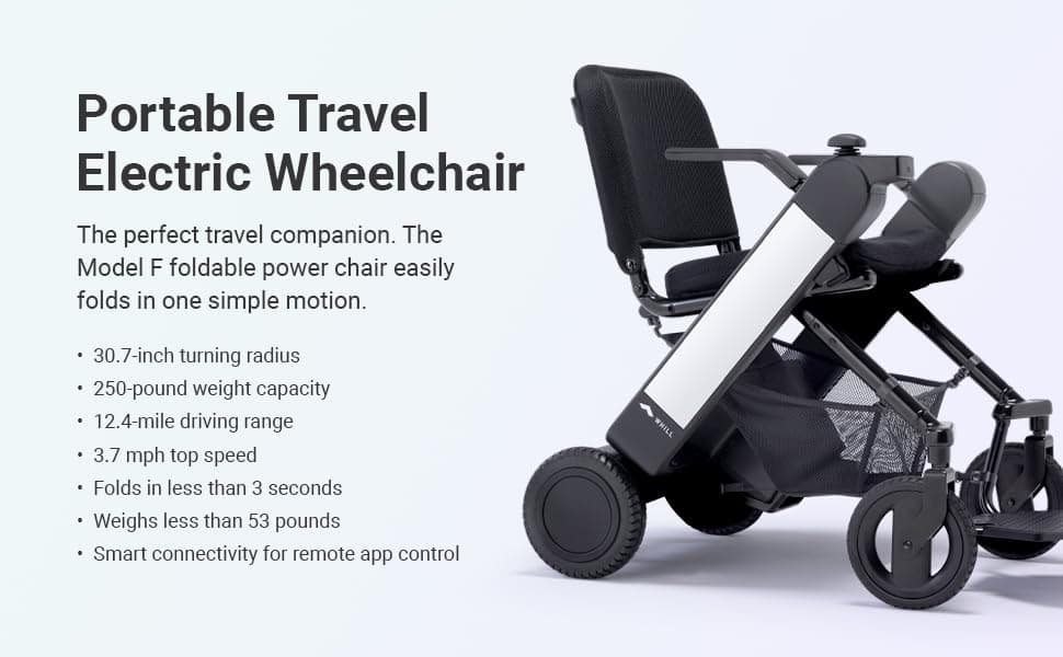 WHILL Model F Power Chair - Convenience and Performance - with Foldable Design, Smart Technology, and Remote Control via App - A Perfect Mobility Solution for Adults and Elderly. - Black (One Size)