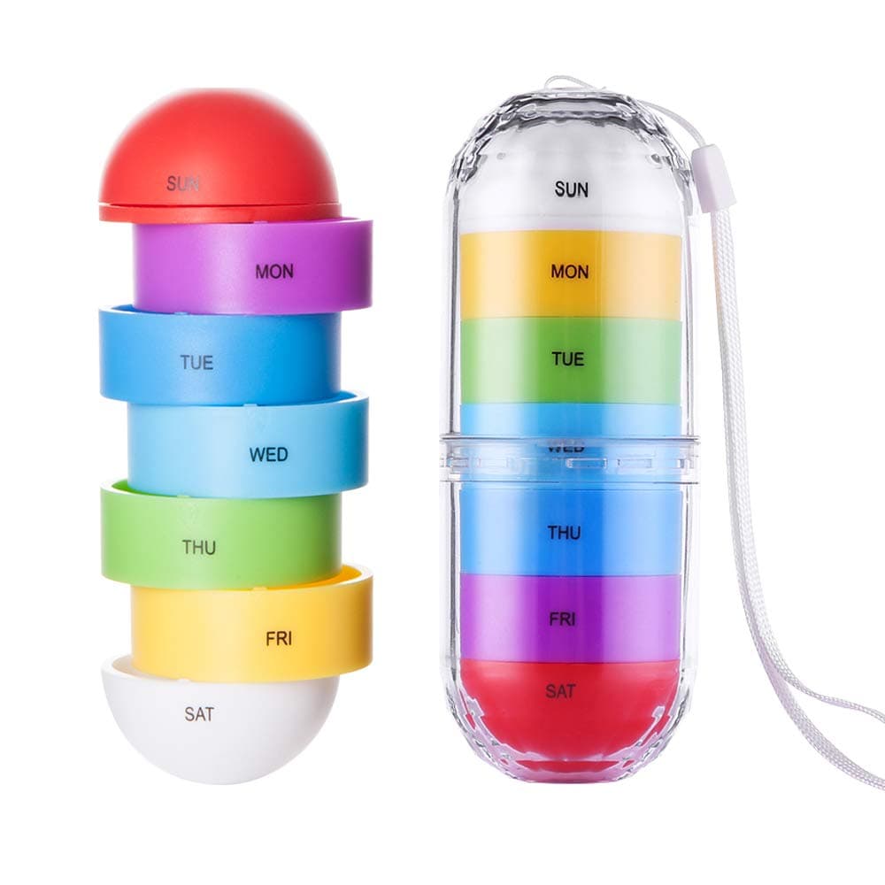 Sukuos Moisture Proof Weekly Pill Organizer, Rainbow Capsule 7 Day Weekly Pill Box for Pills/Vitamin/Fish Oil/Supplements - Rainbow (Rainbow)