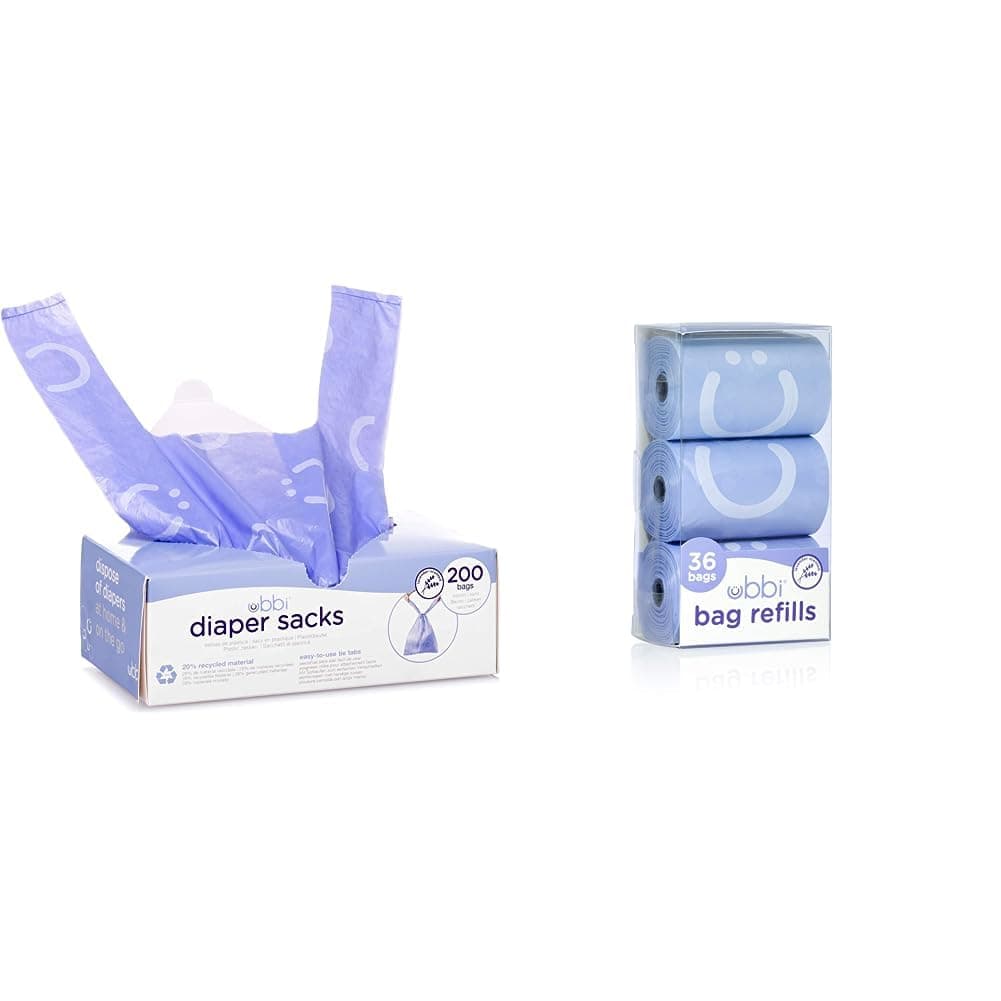 Disposable Diaper Sacks, Lavender Scented, 200 Count & On-the-Go Refill Bags, Lavender Scented, Value Pack of 36, Baby On The Go Diapering Essentials