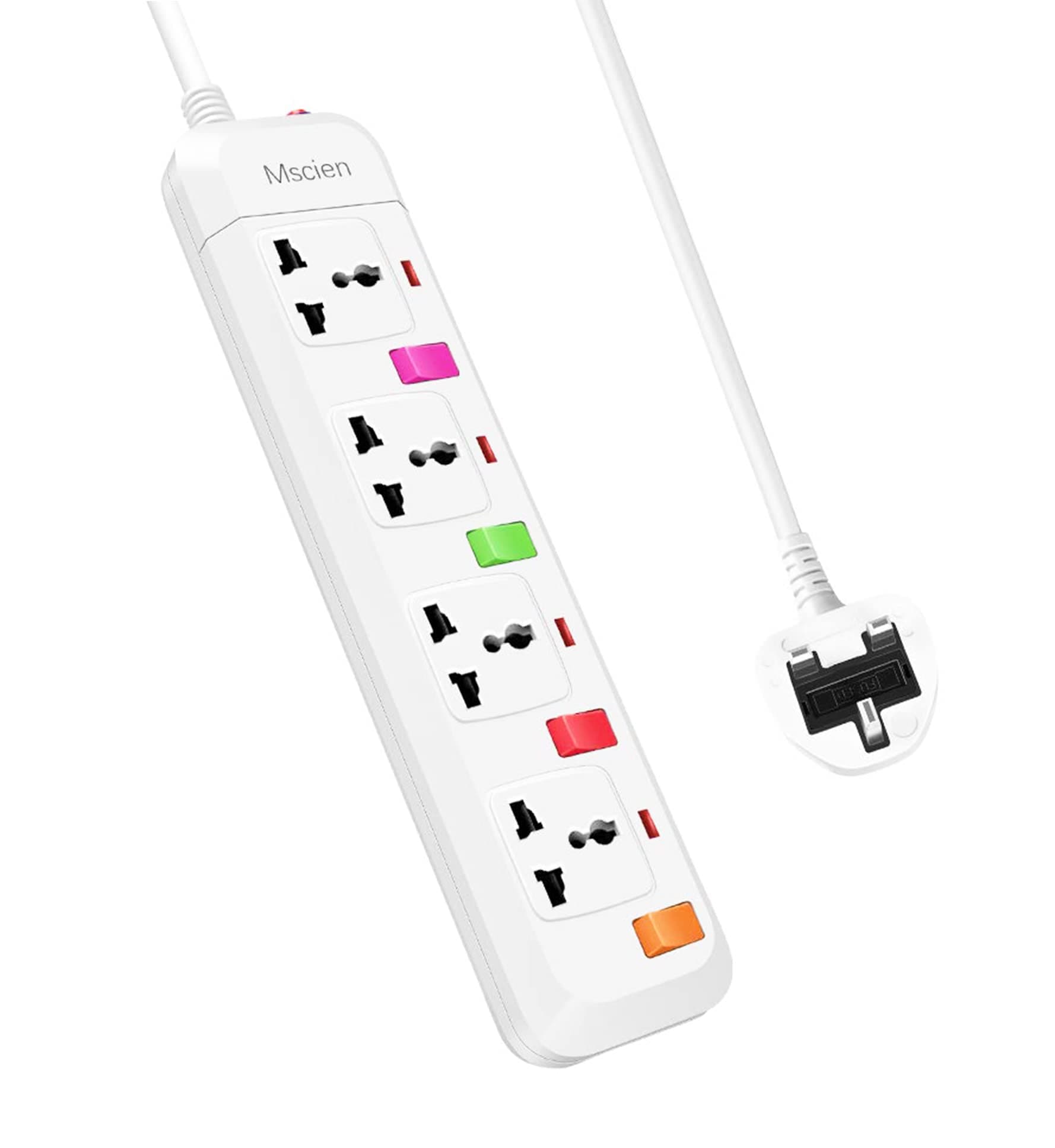 4 Way Extension Lead with Switches, Wall Mount Universal Power Strip With 1.8 Meter Extension Cable, Overload Protection 4 Plug Extension Lead, 13A Fused UK Plug Extension Cord