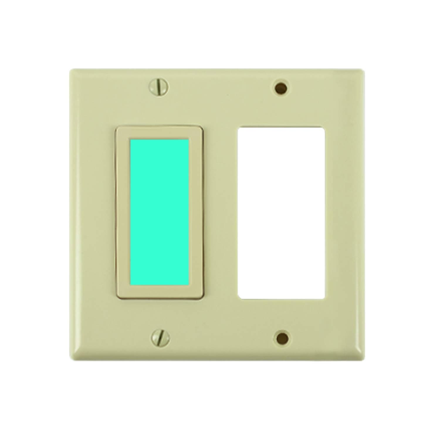 Limelite SideLite 2 Gangs, Green sidelite and Decorator Switch Sidelight, 4.5" x 4.5", Color Ivory