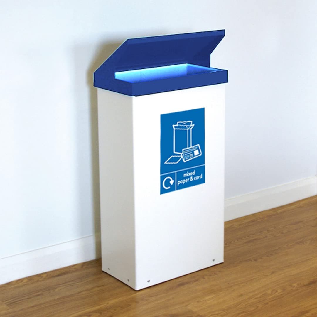 Office Needs Direct EZ Recycling Bin White Steel Recycle Unit 80 Litre Mixed Paper Card