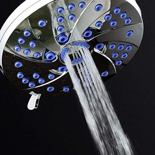 AquaDance 6-inch 6-Setting Rainfall Showerhead with Anti-Microbial Microban Protection - Clog-Free Sunset Blue Jets, Chrome Finish
