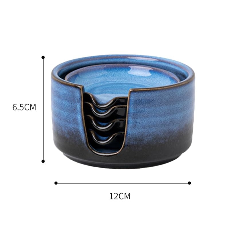 Ceramic Spoon Rest,Spoon Holder,Soy Sauce Dishes with Holder for Kitchen,Household Dipping Sauce Dishes Set, Side Dishes,LIUCUON Kitchen Basics,Set of 4 Kitchen Accessories For Utensils (bright blue)