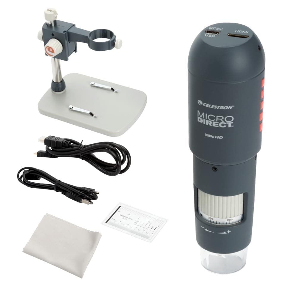 Celestron 44316 MicroDirect 1080P HDMI Handheld Digital Microscope, 10x-220x Magnification, Grey/White