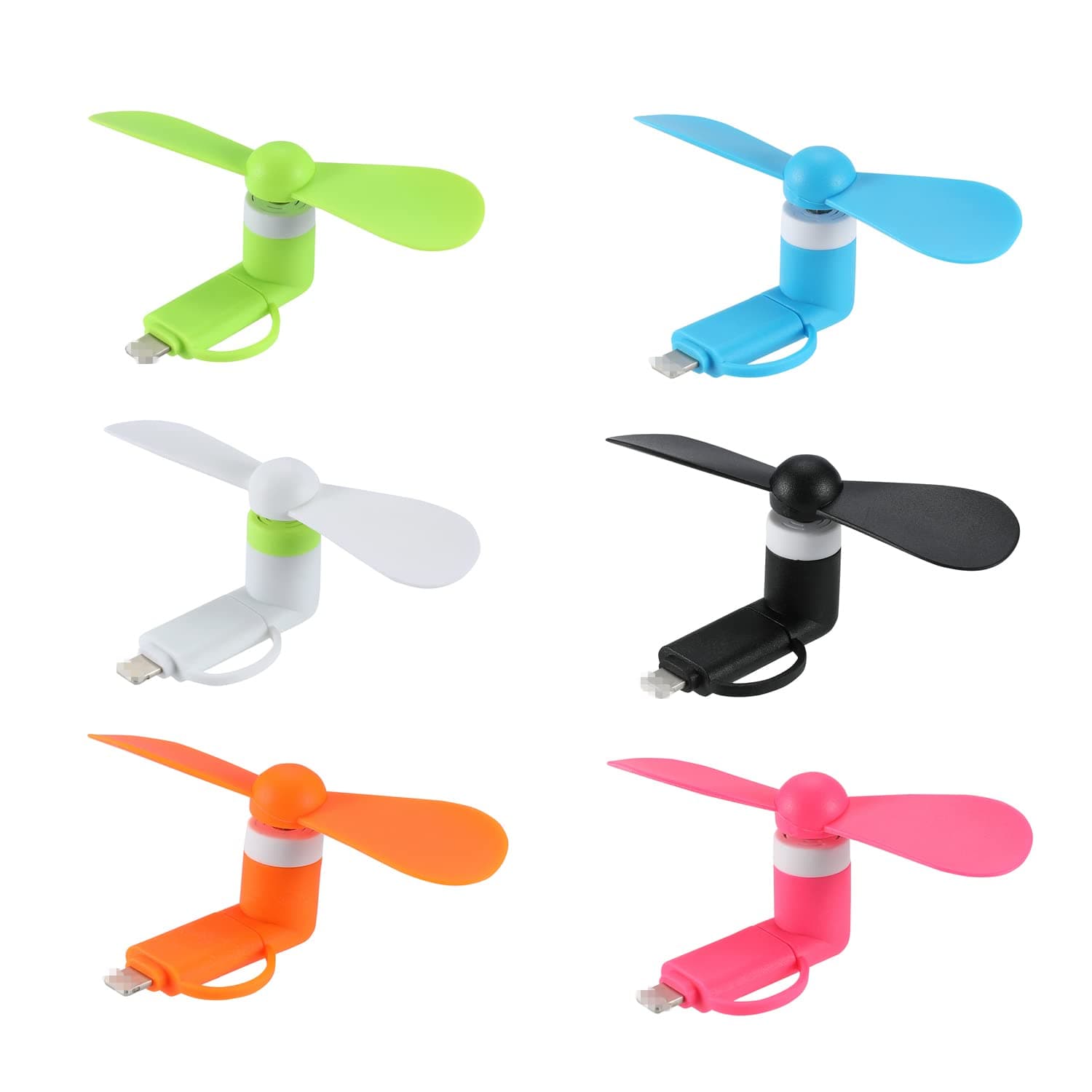 Mini Cell Phone Fan 2-in-1 Fan Compatible for iPhone, iPad, Android Smartphone,Tablet - Colorful and Powerful- Cell Phone Summer Accessories (6-Pack)