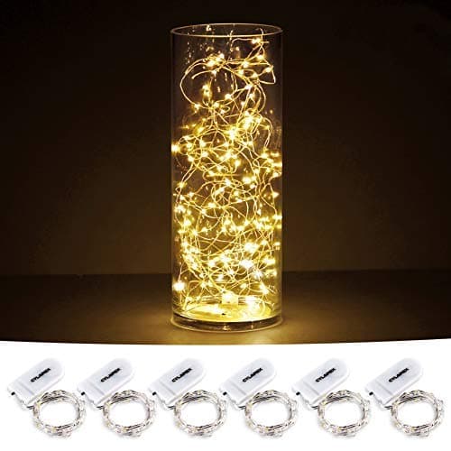 CYLAPEX 6 Pack LED Starry String Lights with 20 Fairy Micro LEDs on 3.3feet/1m Silver Copper Wire, Battery Powered Fairy Lights by 2X CR2032, for Party Wedding Christmas Decorations Warm White