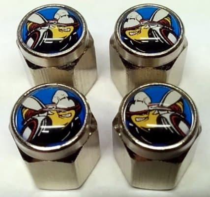 4 Valve Stem Caps Compatible with Scat Pack Hemi Challenger Charger (Chrome - Modern B5 Blue)