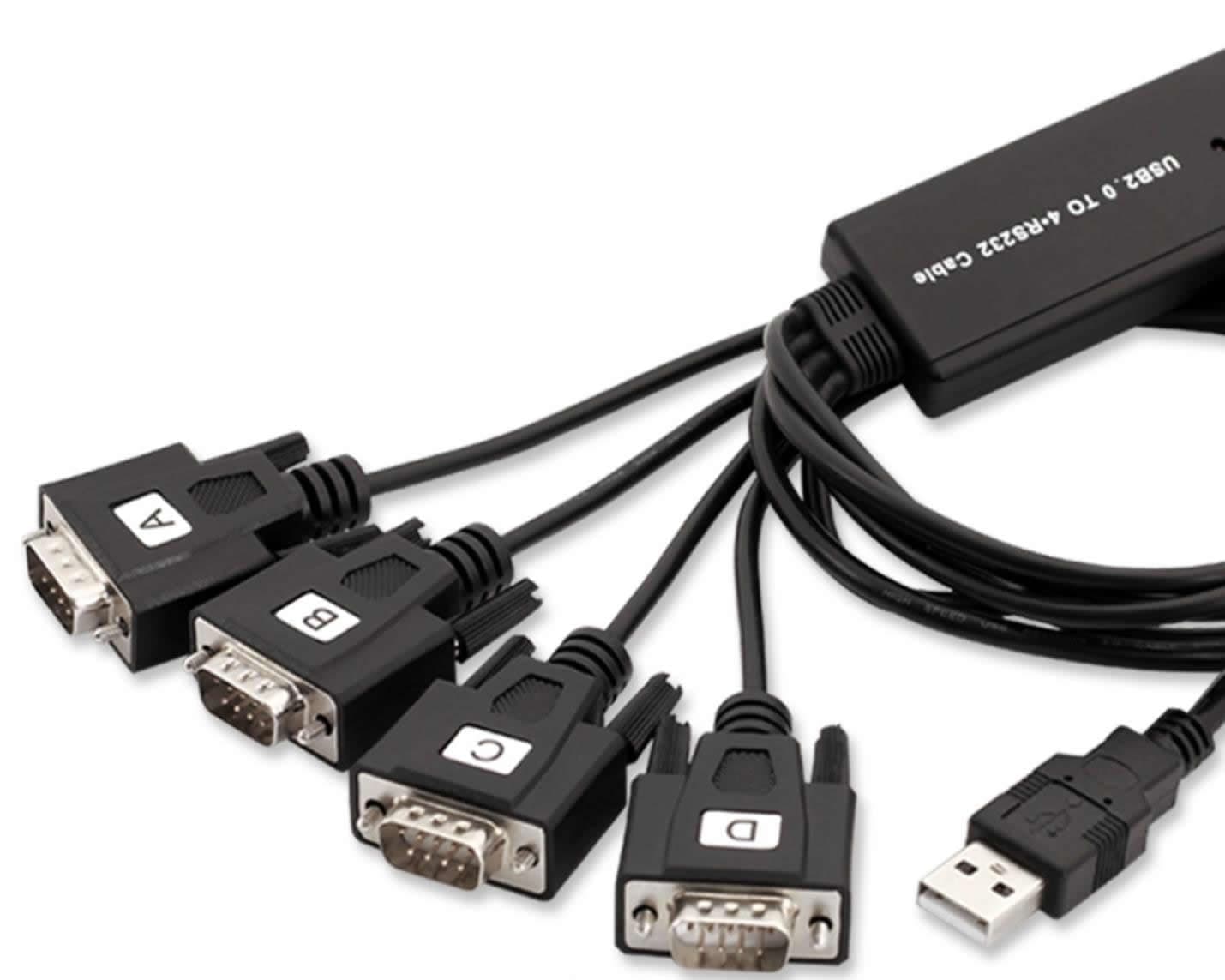 USB 2.0 to 4 Ports Serial RS-232 COM DB9 Male Adapter Cable FTDI chip FT232 USB-4x RS232