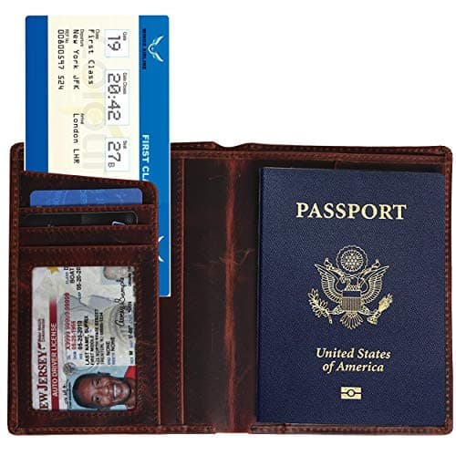 Leather RFID Blocking US Passport Holder Cover ID Card Wallet - Travel Case (Brown Crazy Horse)