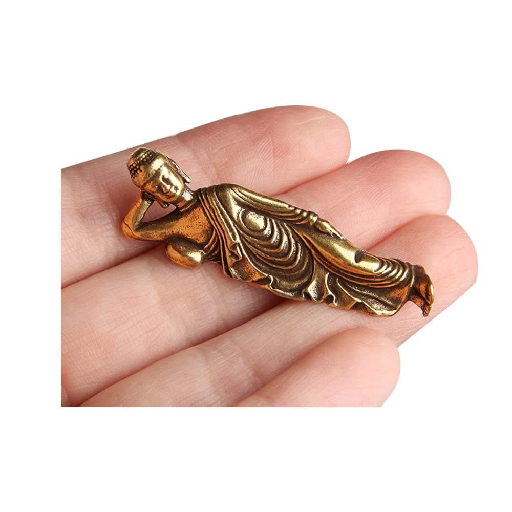 Acxico 1Pcs Solid Pure Brass Buddha Small Ornament Figurines Antique Copper Guanyin Sleeping Buddha Statue Desk Decorations Home Decor Craft