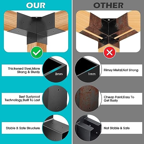 Pergola Kit,Pergola Brackets 3-Way Right Angle Corner Carbon Steel Bracket Woodworks DIY Post Base Elevated Wooden Beams Heavy Duty Stand Kit Outdoor Gazebos Patio Pergolas Hardware Kit for 4x4 Lumber