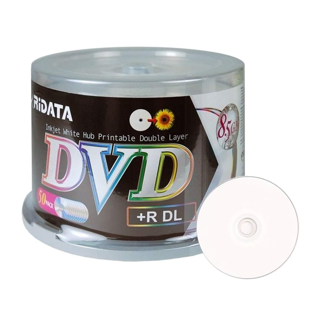 50 Pack Ridata DVD+R DL Dual Layer 8X 8.5GB DVD Plus R Double Layer White Inkjet Hub Printable Blank Media Data Movie Game Recordable Disc