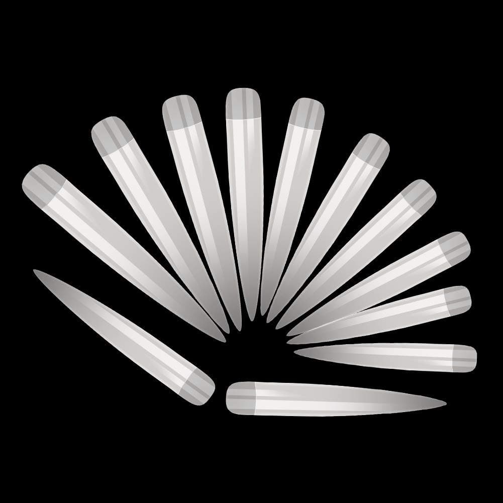 500Pcs Stiletto Nail Tips Long Shape Natural Half Cover False Nail Art Tips 10 Size for Nail Art Salons and Home DIY (Natural)