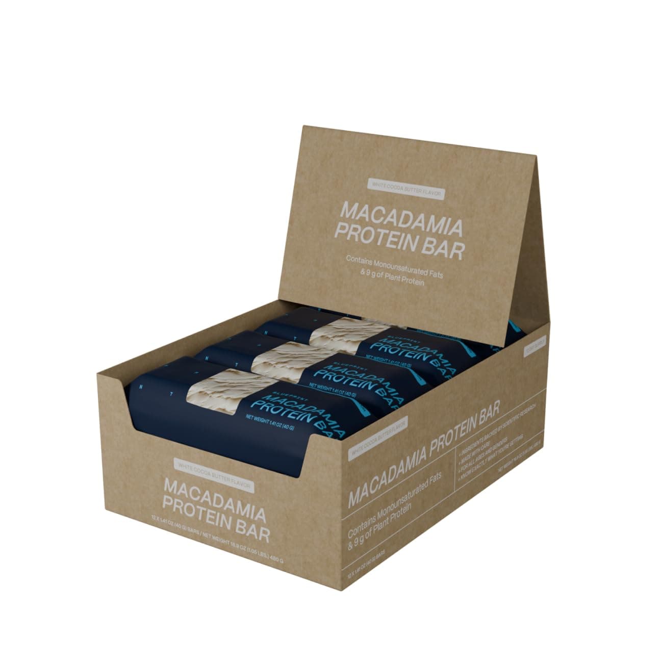 Blueprint Bryan Johnson Macadamia Nut Protein Bars – 9G Plant Protein – Vegan, Low Carb, Low Sugar, Keto-Friendly Snacks - Non-GMO, Raw Nut Bar, Natural Ingredients (White Cocoa - 12 Pack)