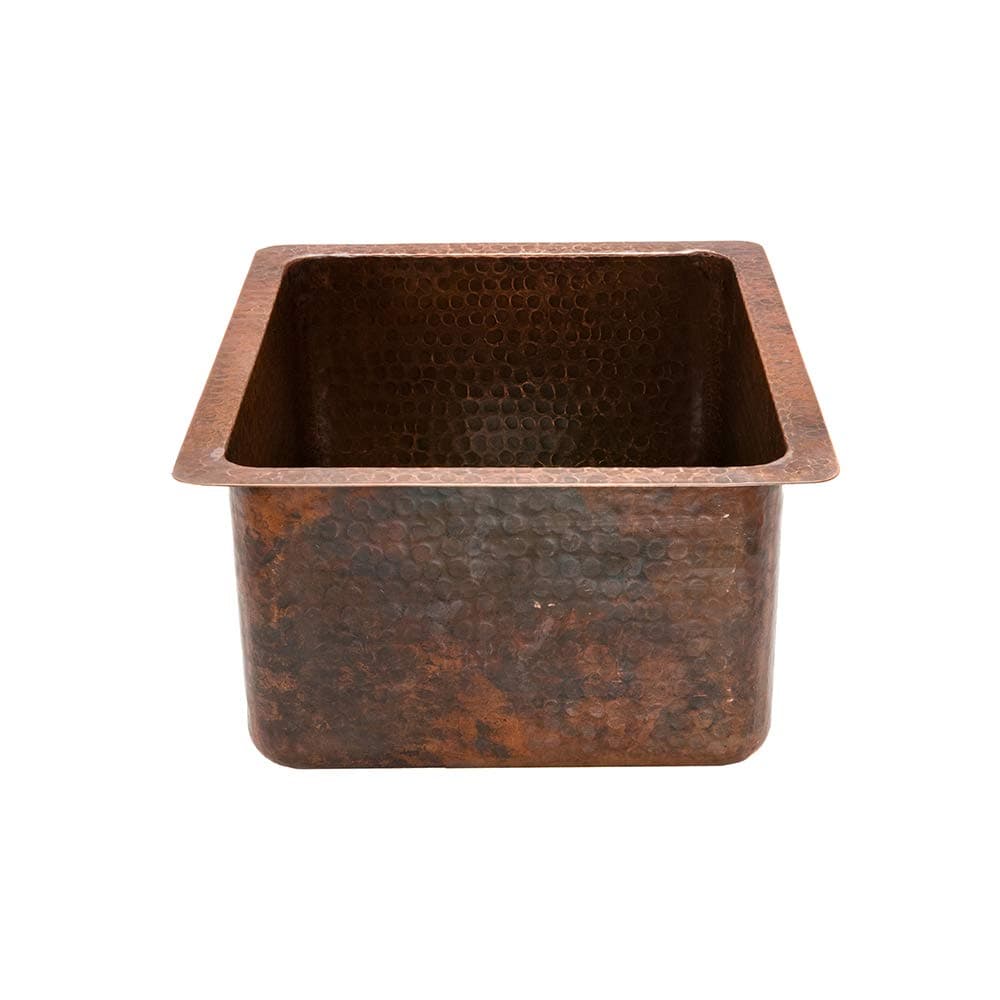 Premier Copper ProductsBREC16DB 16-Inch Universal Gourmet Rectangular Hammered Copper Kitchen Bar Single Basin Sink, Oil Rubbed Bronze