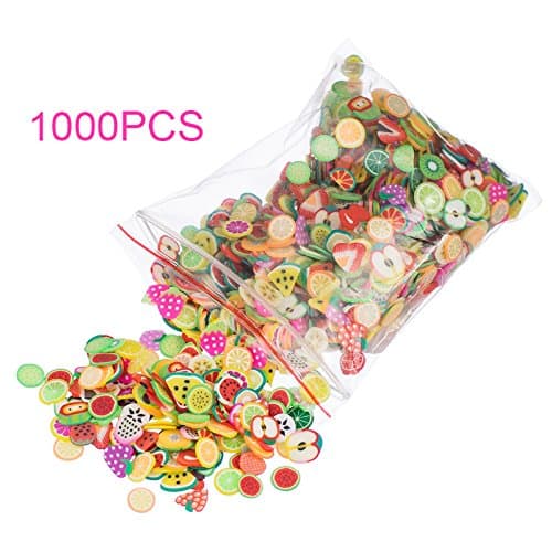 1000pcs/bag Nail Art 3D Fruit Feather Heart Flower Candy Tiny Fimo Slices Polymer Clay DIY Nail Sticker Decoration