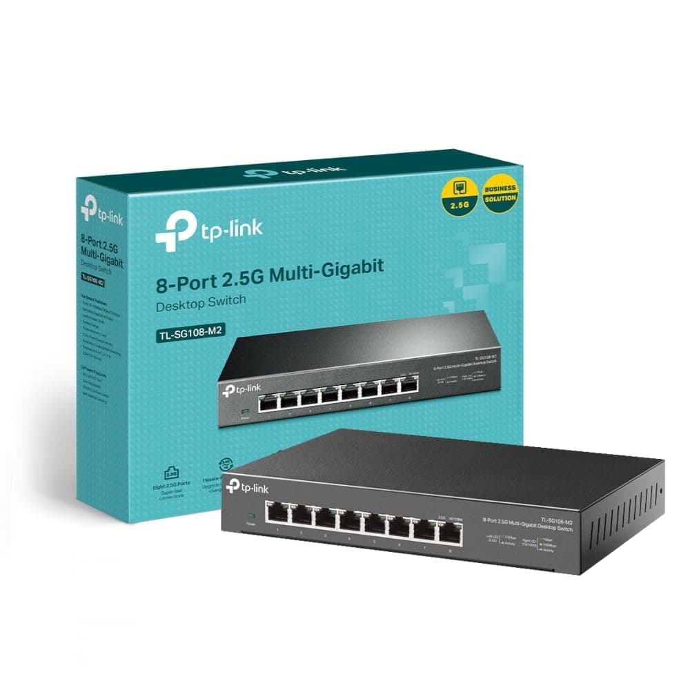 TP-Link Unmanaged 8-Port 2.5G Multi-Gigabit Desktop Switch, 802.3X Flow Control, 802.1p/DSCP QoS, Fanless Design, Suitable for Small and Home Office, Metal Casing, Plug and Play (TL-SG108-M2)