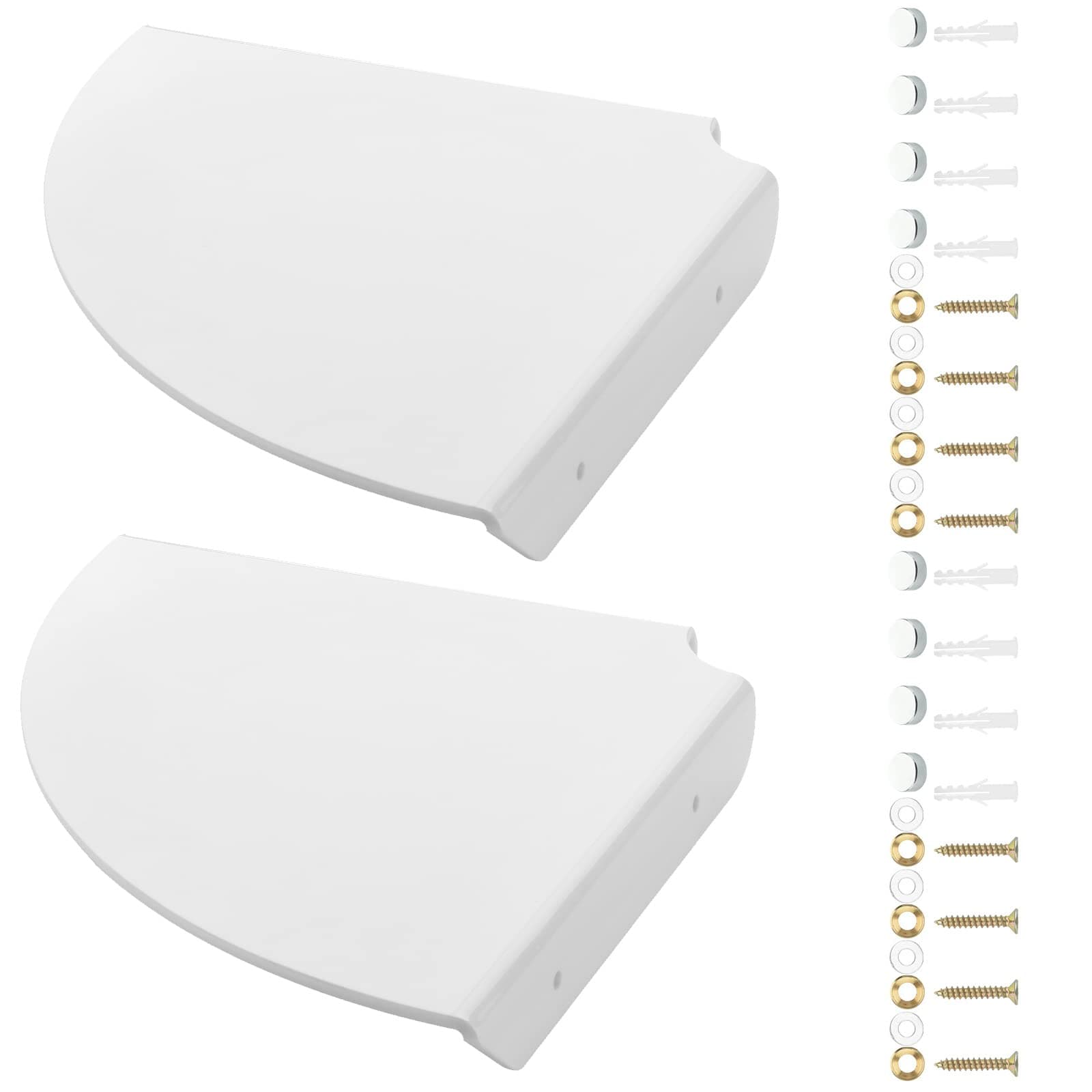 Cosmos 2 Pcs Acrylic Wall Mount Floating Corner Shelves Quarter Round Shower Shelf Hanging Corner Shelves Wall Storage Display Organizer for Bathroom Kitchen Bedroom Living Room (Solid White)