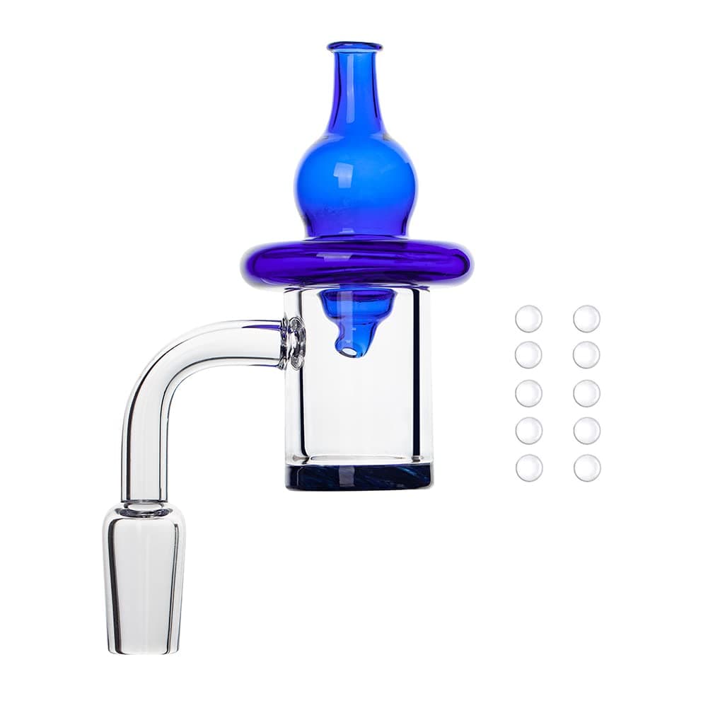 Blue Bottom Quartz Banger with Blue Glass Carb Cap and 10pcs 4mm OD Clear Quartz Pearl Balls,Nicotine Free