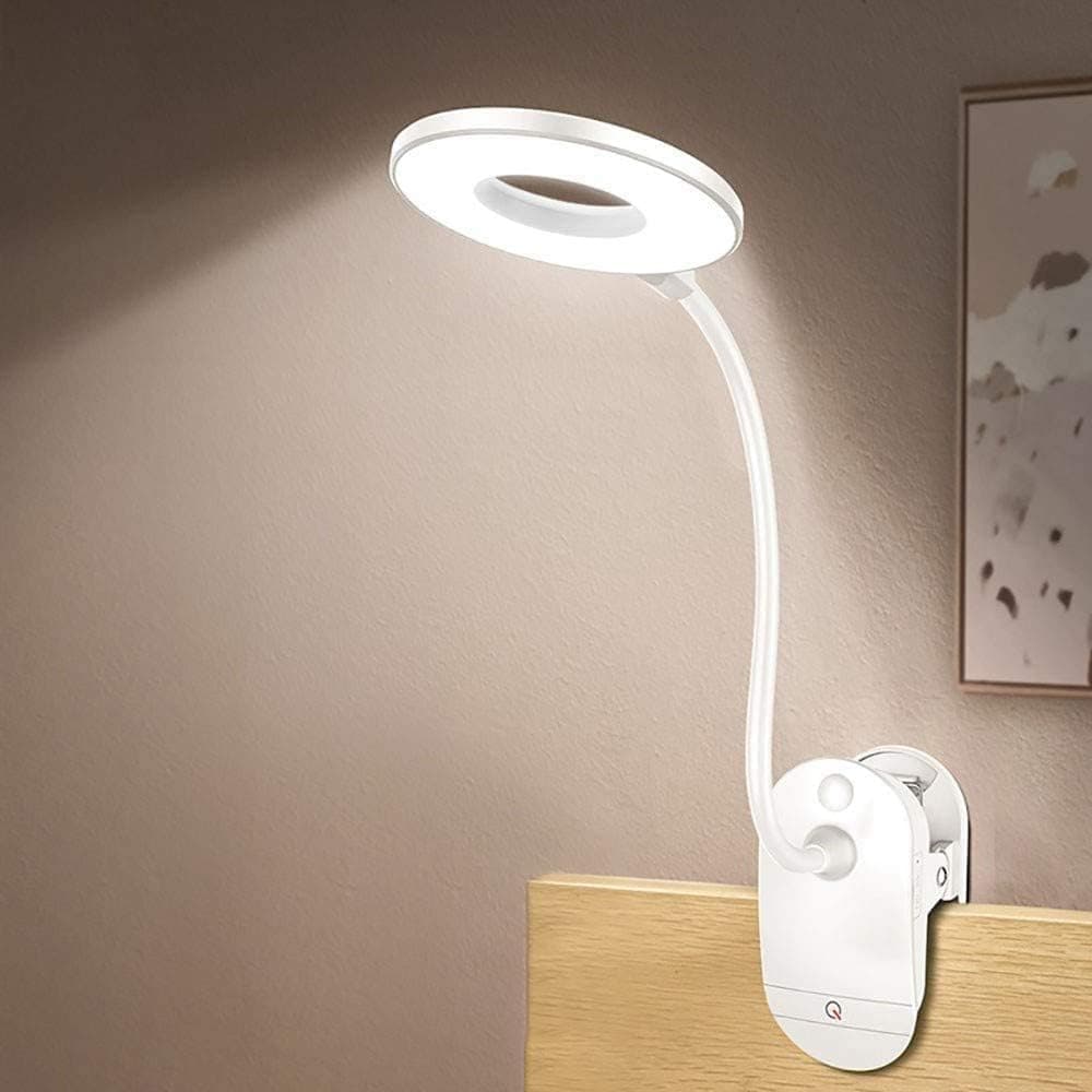 Frog Clip-on Lamp, Battery Powered Reading Light with 3 Brightness Levels, USB Rechargeable