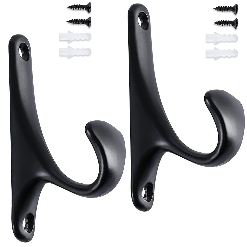 4 Pack Black Coat Hooks, Iron Black Hooks for Hanging Coats and Robe , Industrial Heavy Duty Bathroom Black Towel Hooks with All Mounting Hardware for Farmhouse Retro DIY Projects, Single Coat Hook
