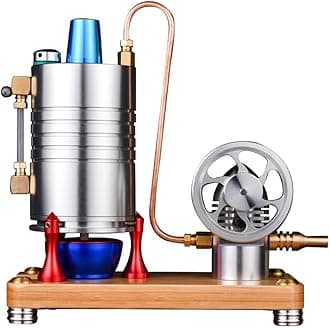 Mini Steam Engine Model, Retro All-Metal Vertical Steam Engine Model with Boiler, Engine Model Kits for Adults, Desktop Engine Toy