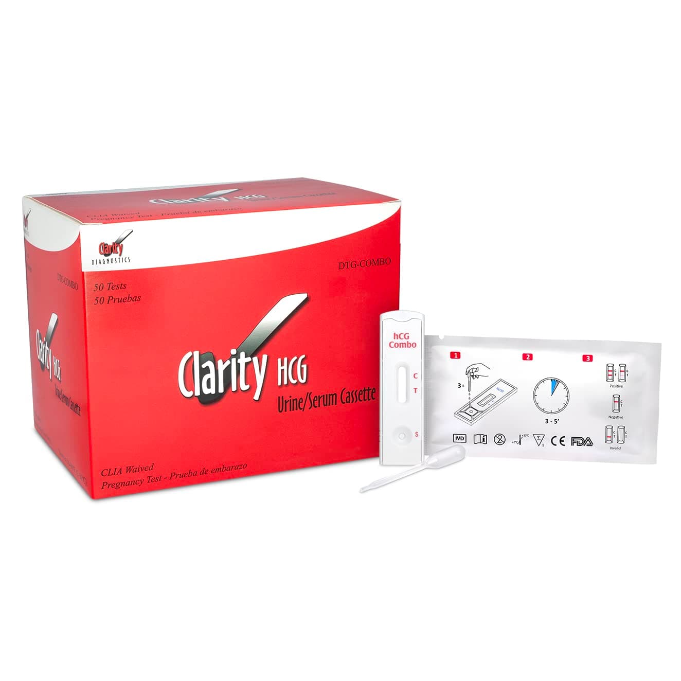 Clarity Diagnostics DTG-Combo hCG Combo Cassette, CLIA Waived (Pack of 50)