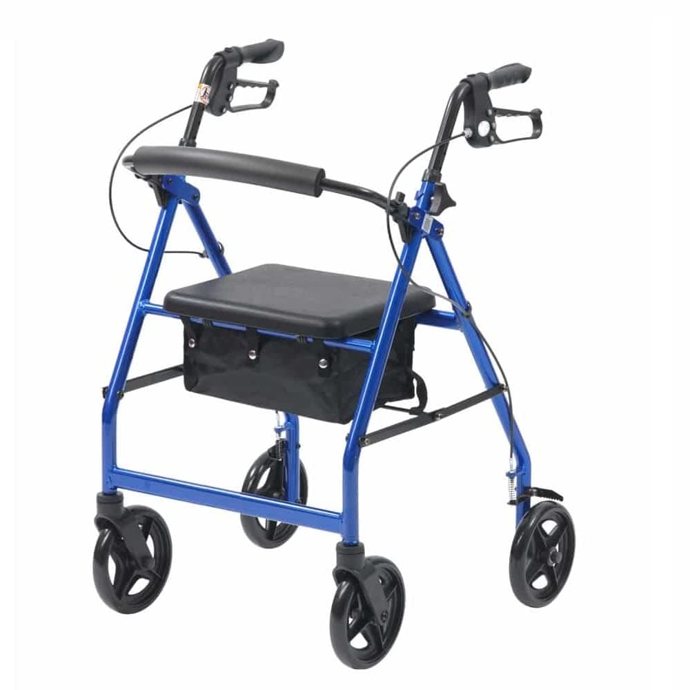 Ultra Lightweight Folding rollator Wheeled Walker Walking Frame with Brakes, seat and Bag - Only 5.8kg, 15cm Wheels (Blue)