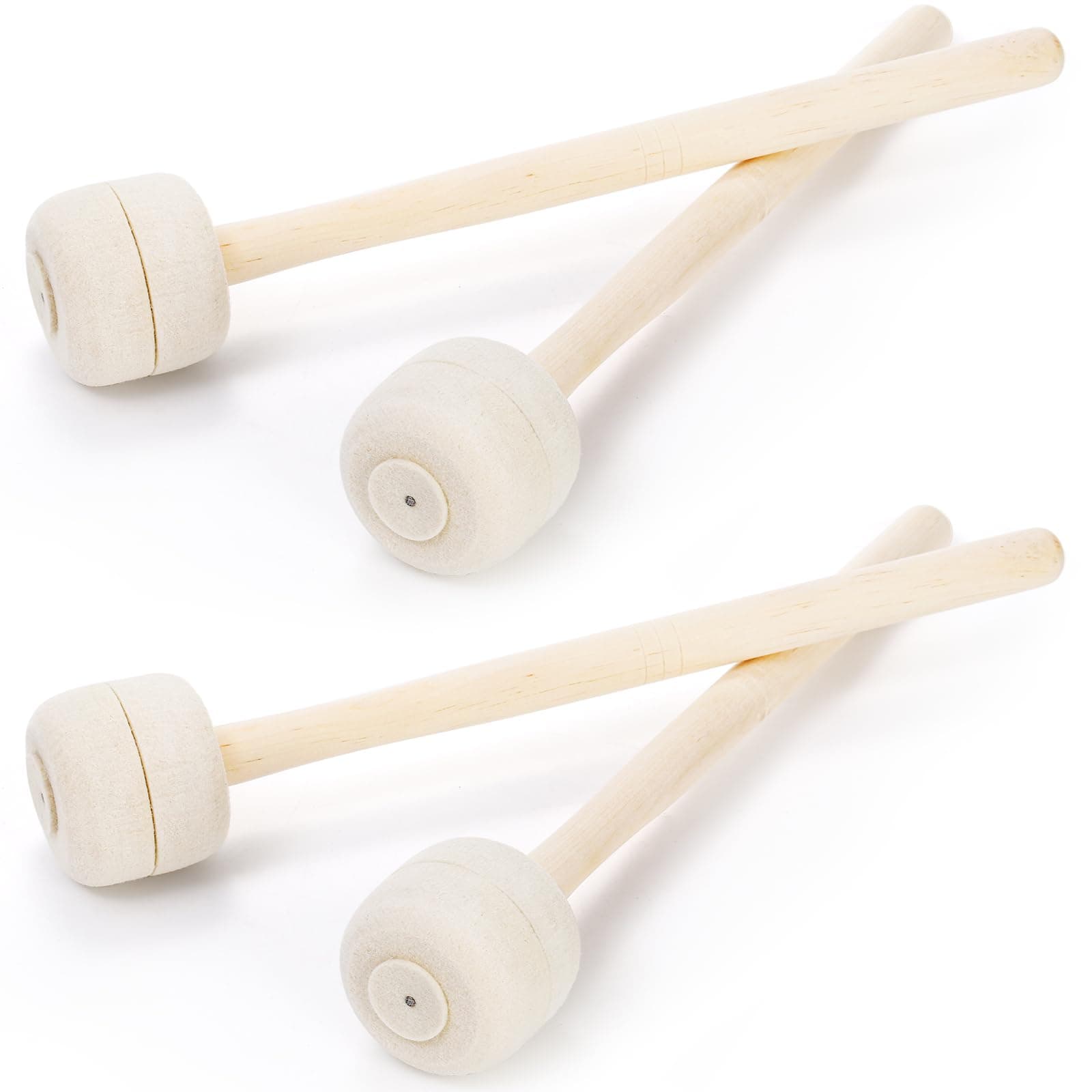 YOUEON 2 Pairs Drum Mallets Soft Felt, 13.4 Inch Wool Felt Drum Stick with Maple Hanldle, Anti-slip Bass Percussion Sticks Instrument Band Accessory for Bass Drums, Marching Drums, Beige