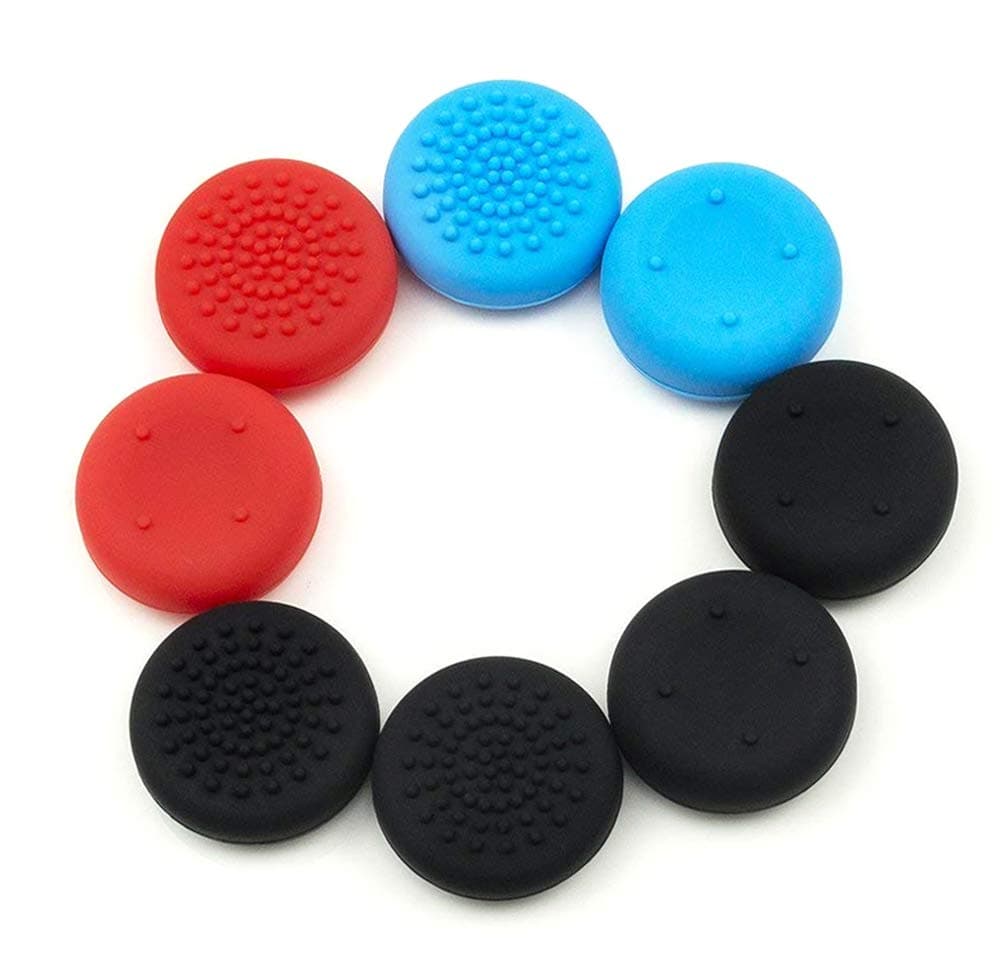 8 Pack Textured Analog Stick Thumb Grips for Joy Con, compatible with Nintendo Switch, OLED and Lite Joysticks - 4 Black, 2 Red, 2 Blue