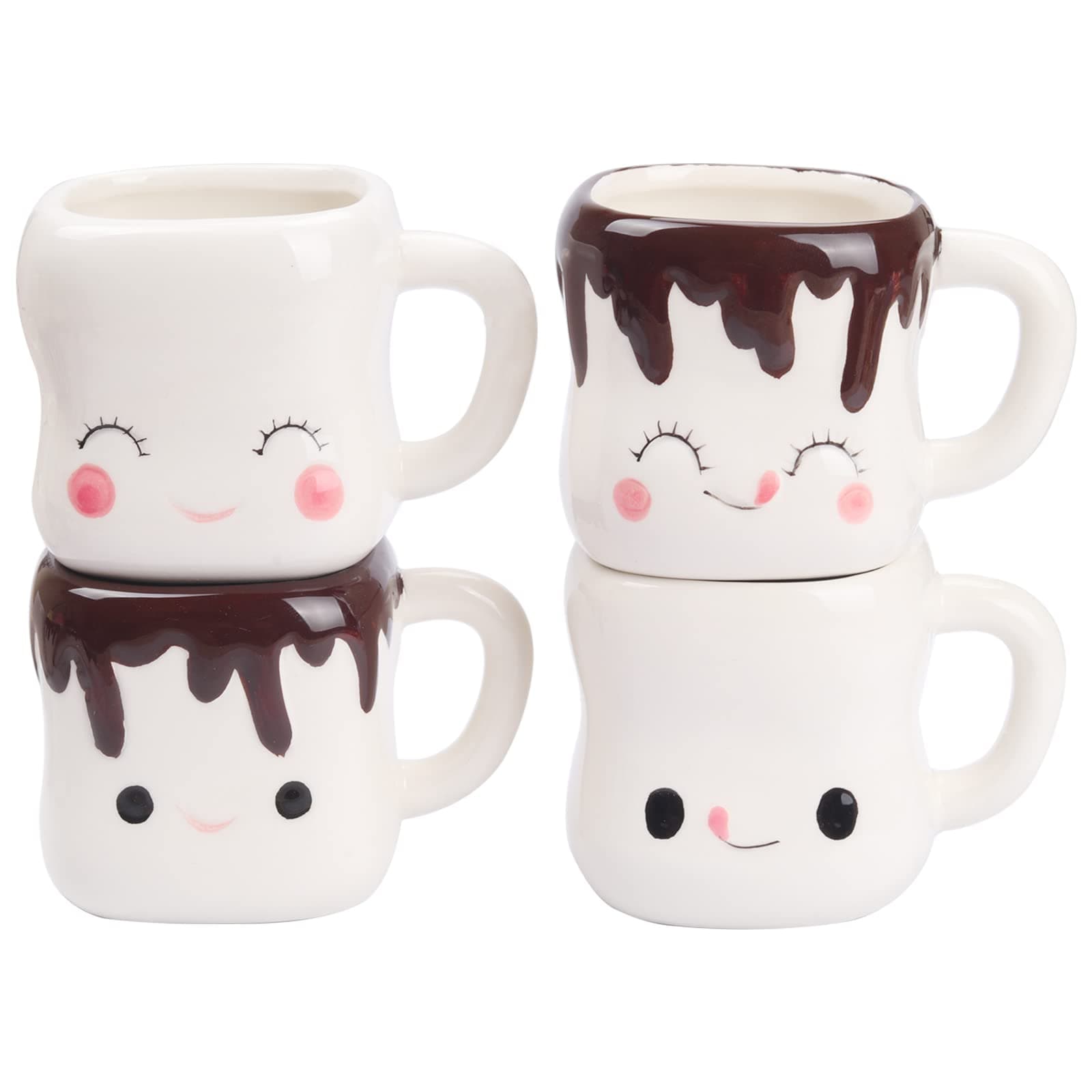 Marshmallow Mugs Set of 4 with Handle Marshmallow Cups Cute Mugs for Kids Hot Chocolate Cocoa Mug Gifts for Kids Women Christmas Mother's Day Set 6OZ