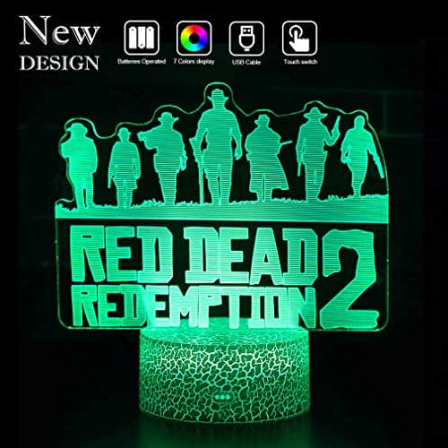 Red Dead Redemption 2 Night Light Baby 3D Mood Lamp RGB Changeable Lighting Base Acrylic Crafts for Birthday Holiday Christmas Party Decoration (red Dead)