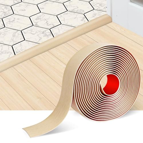 Floor Transition Strip Self Adhesive Floor Cover Strips Laminate 2" Wide Vinyl Flat Divider Transitions Elegant Wood Grain Design (5cm, 6.56Ft, Beige)