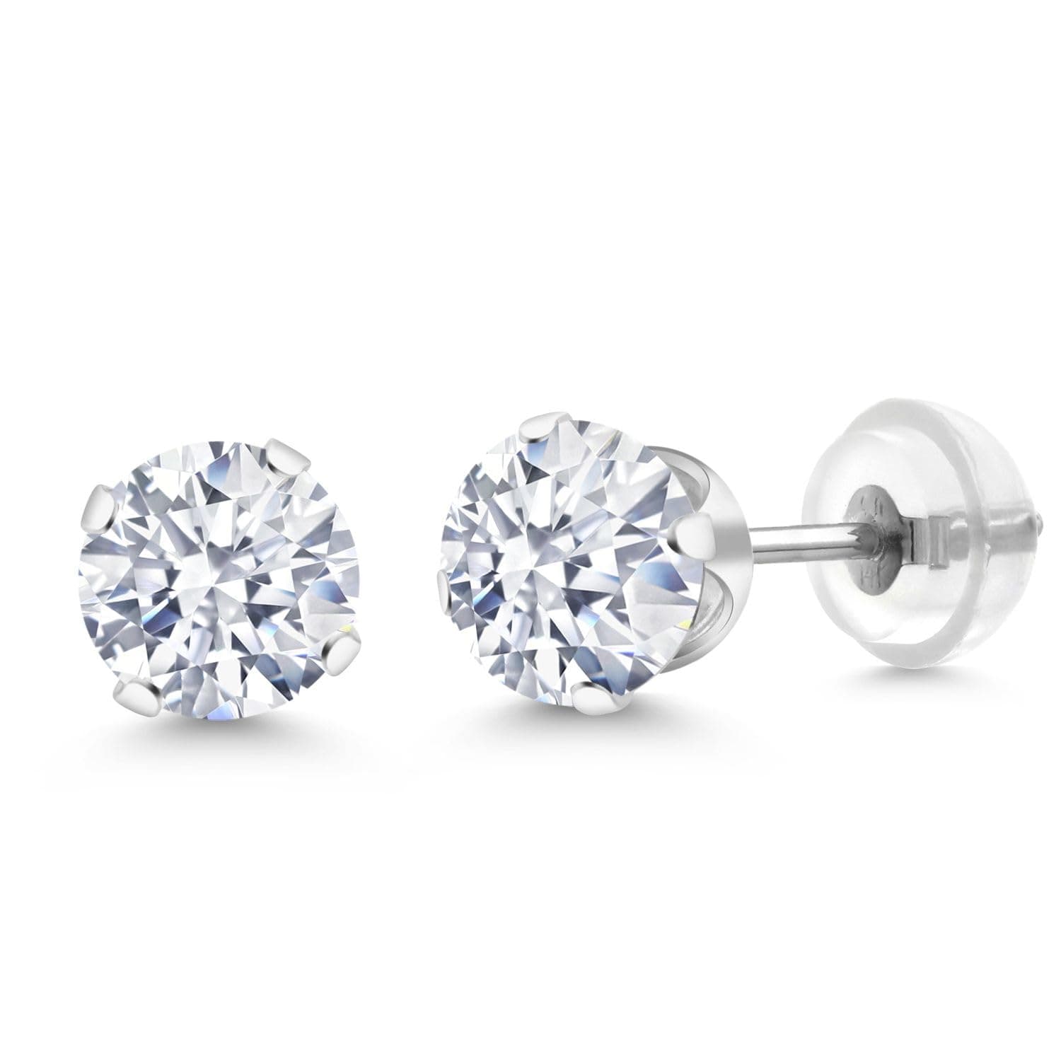 Gem Stone King 14K Gold Gemstone Birthstone Solitaire Stud Earrings | Round 6MM | Gold Earrings For Women Men