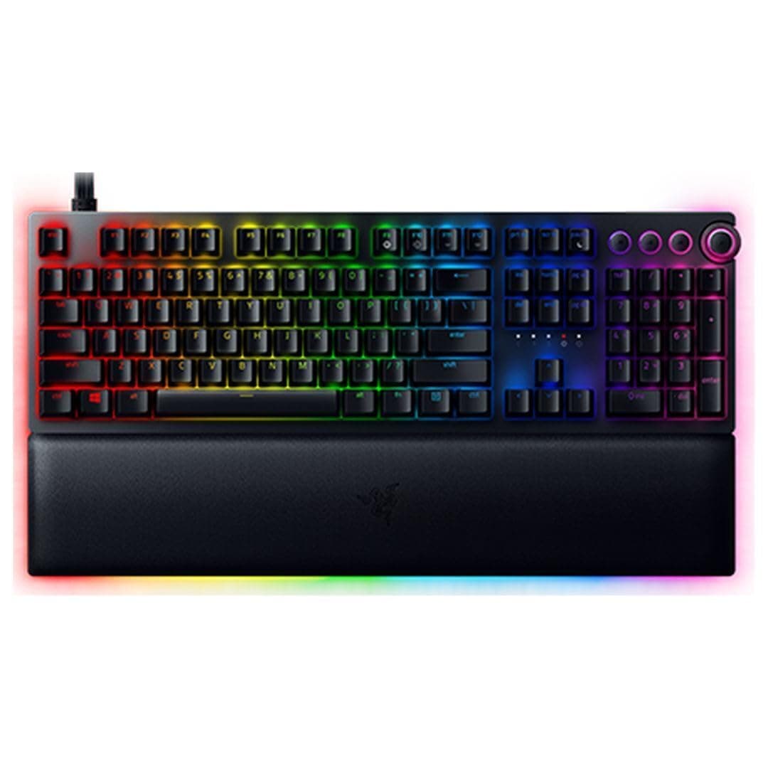 Huntsman V2 Analog Gaming Keyboard: Adjustable Actuation via Analog Optical Switches - Rapid Trigger Mode - Chroma RGB Lighting - Magnetic Wrist Rest - Dedicated Media Keys & Dial - Black