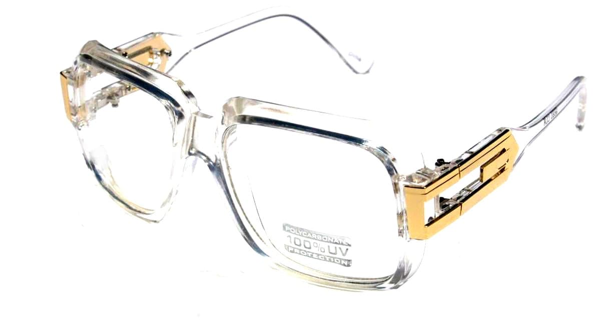 Large Classic Retro Square Frame Clear Lens Glasses with Gold Accent