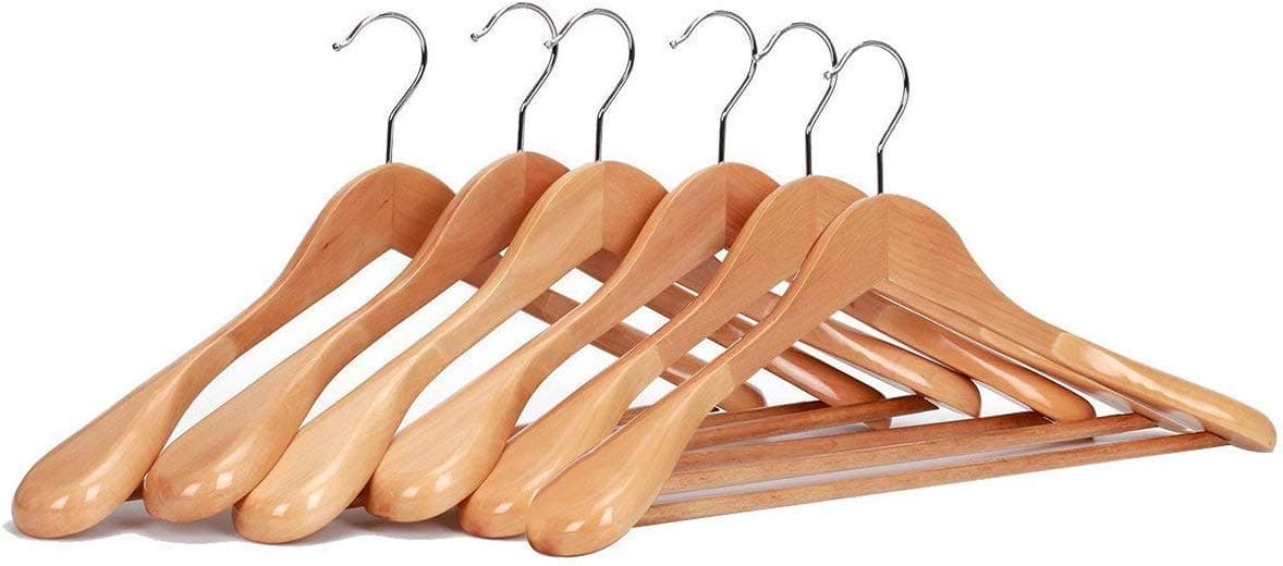 UK Enterprise Multi Functional Solid Wooden Suit Hangers, Coat Hangers,Suit Hanger,Jacket Hanger,Dress Hanger,Trouser Hanger,Pants Hanger,Blazer Hanger Beige Finish (1) (Beige)