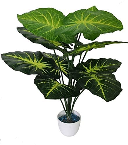 Areca Palm Tree with 12 Long Leaves Artificial Plant with Pot (48 cm, Green, Yellow)