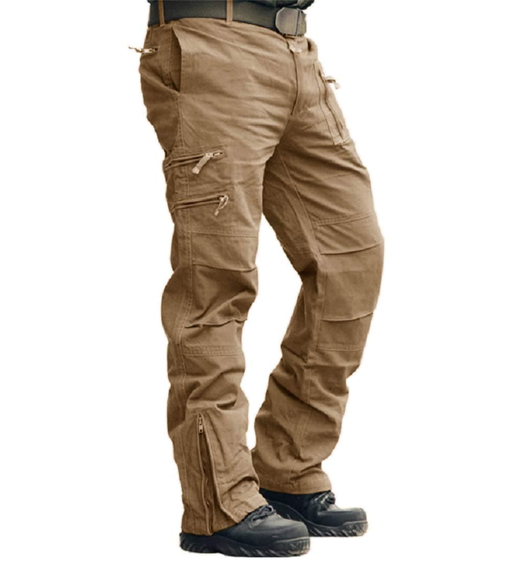 CRYSULLY Men's Cargo Pants Tactical Work Pants for Men Ripstop 9 Pockets Construction Trousers (No Belt)