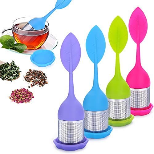 Tea Infuser Tea Strainer for Loose Leaf 304 Stainless Steel Infuser Strainers with Lid and Drip Trays, 4 Pack Tea Filter for Teapots, Mugs, Cups (Cylindrical)