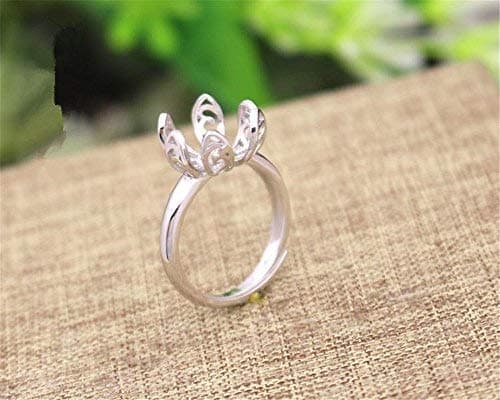 MFMei 1pc Sterling Silver Round Ring Blank, Adjustable Flower Ring Base (JT023S)